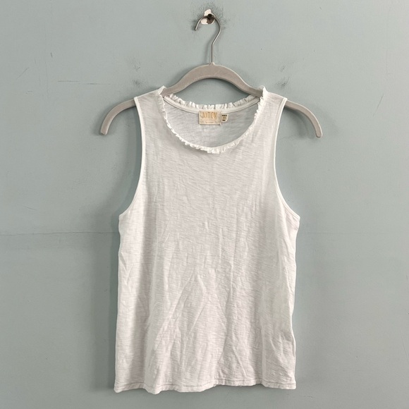 Nation LTD Janie White Sleeveless Ruffle Neck Pima Cotton Tank Top - Picture 4 of 8